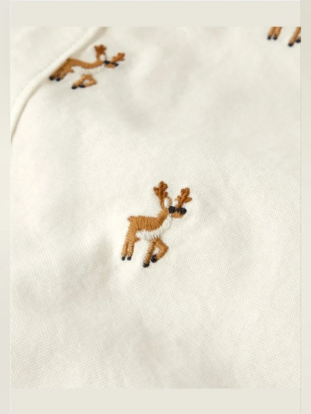 GYMBOREE White Button-Up Shirt with Brown Reindeer Embroidery